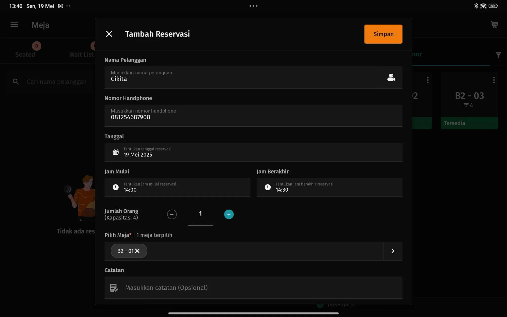 4 Membuat Reservasi pada Accurate POS